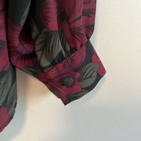 Vintage 70s 80s Rose Print Blouse Draped Neckline Romantic Goth Floral XL - Picture 5 of 6